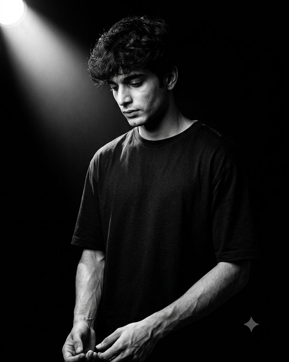 Cinematic Black & White Portrait Under Spotlight