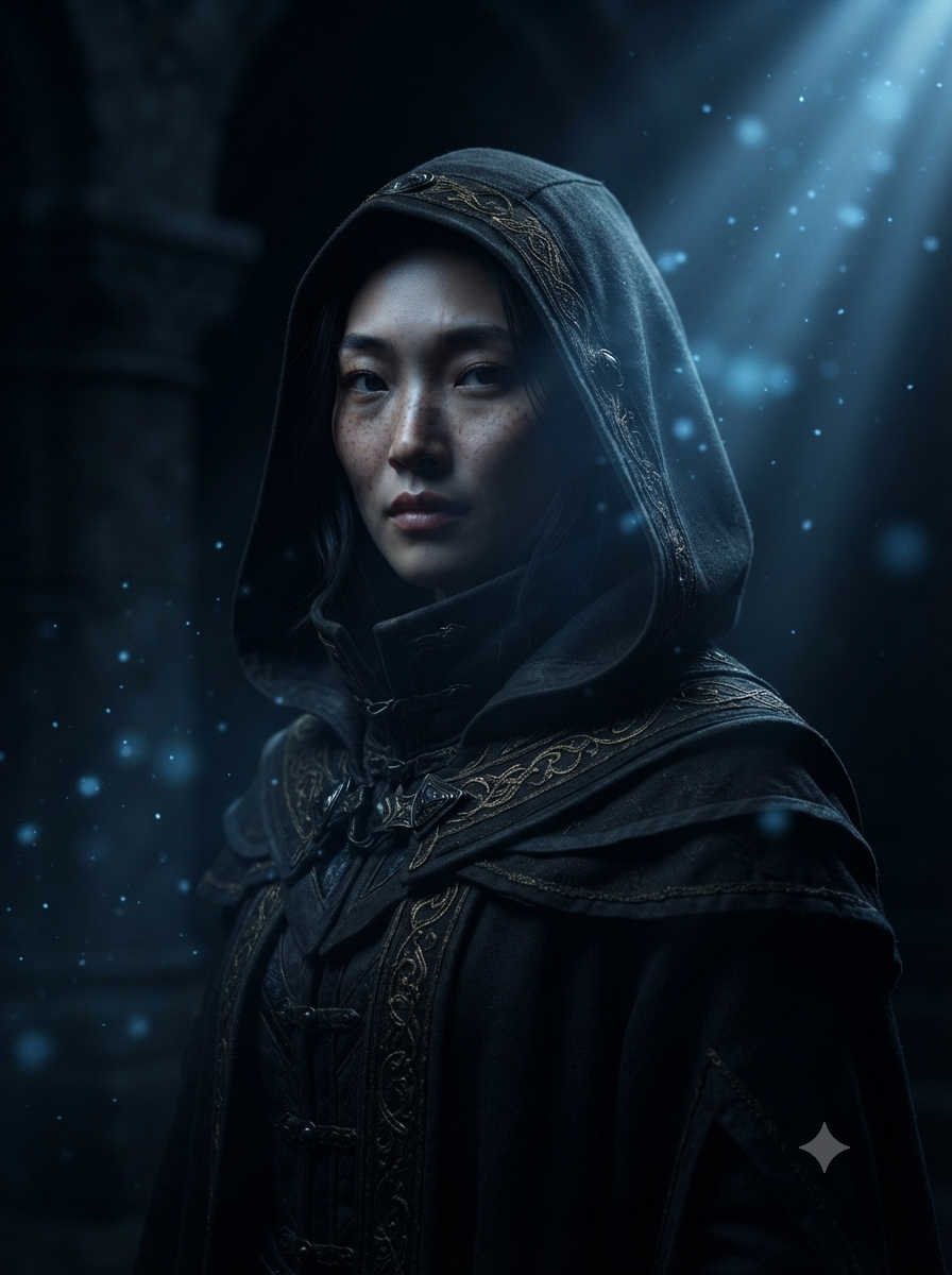 Cinematic Dark Fantasy Portrait with Hooded Cloak | Hyper-Realistic 8K AI Prompt