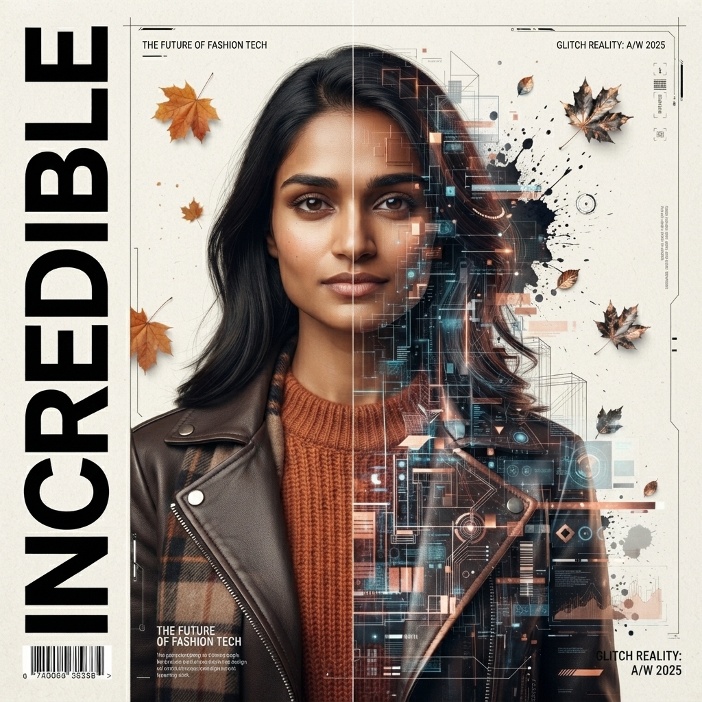 Cinematic Cyber Glitch Magazine Cover Portrait